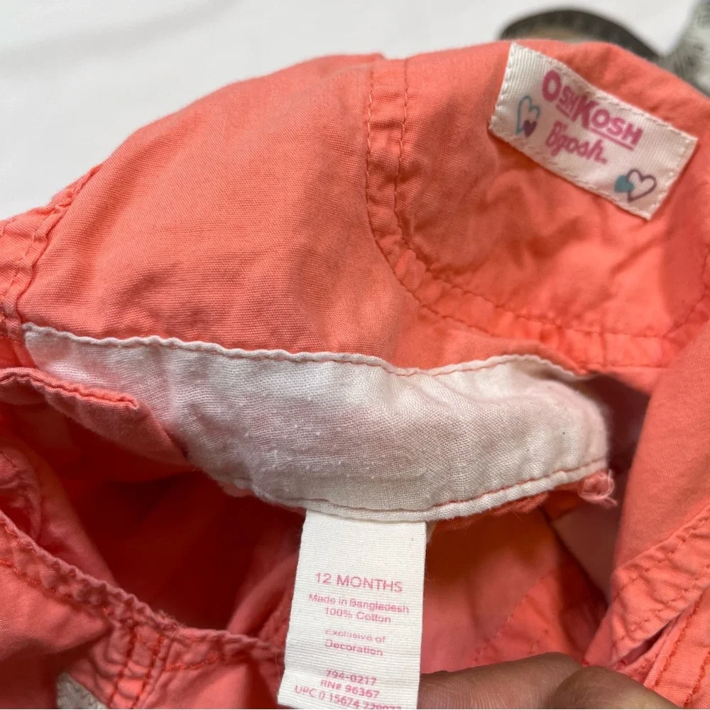 Vintage Oshkosh Overall Shorts Pink 12 Months Bib‎ Cotton